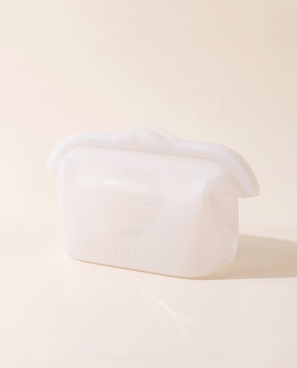 Cloud silicone storage bag in frosted white, standing upright